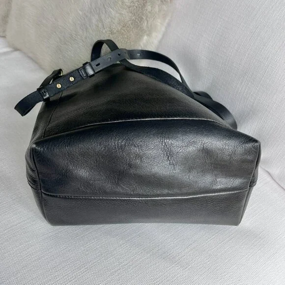 Madewell Medium Transport Tote Black Leather Open Top Shoulder Bag Classic - Picture 10 of 14